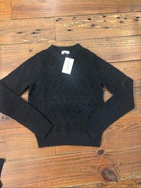 Universal Thread Black Openwork Eyelet Crewneck Sweater